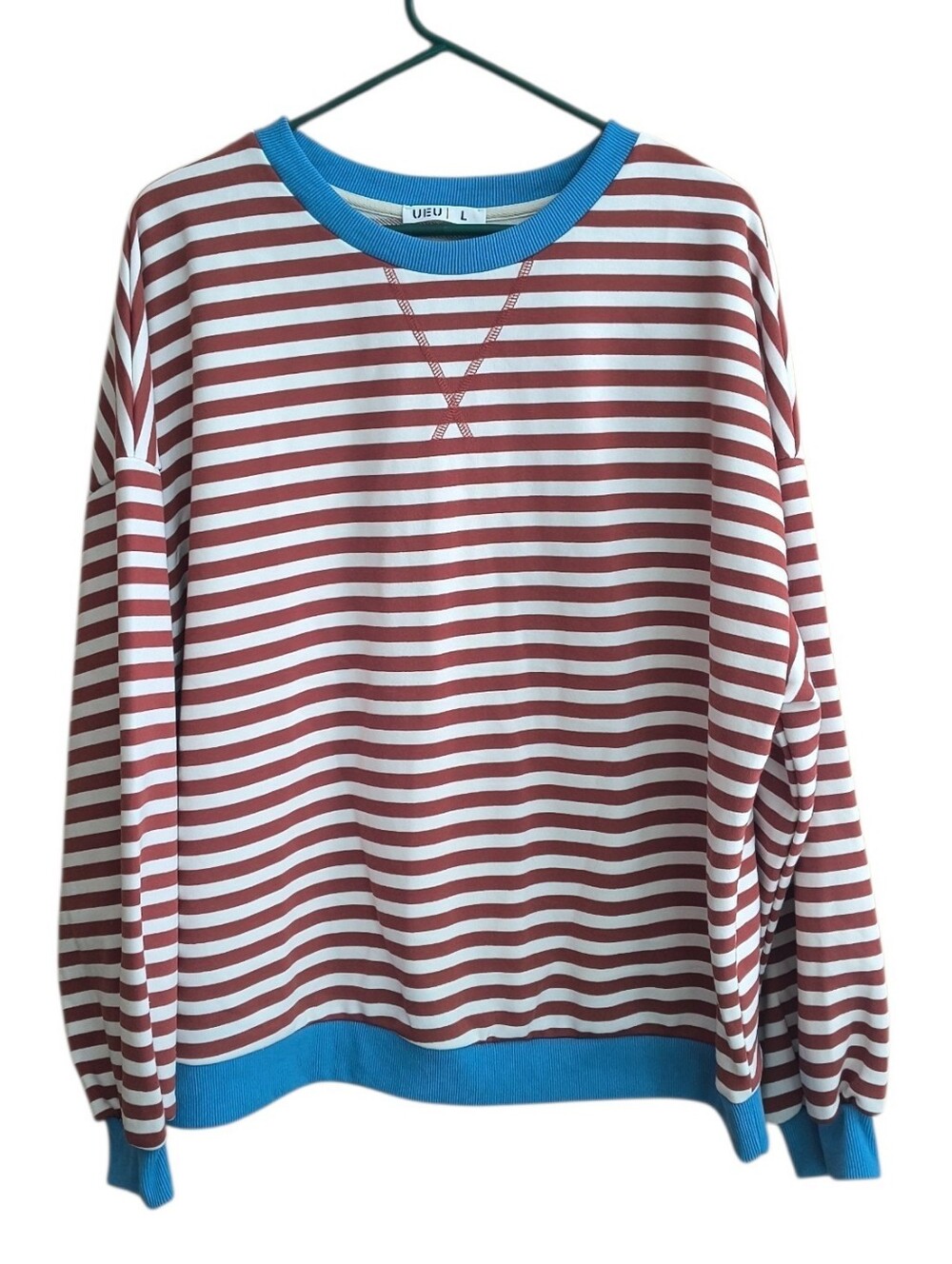 UEU Red & White Striped Oversized Sweatshirt With Blue Trim Size L - Picture 2 of 7